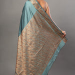 Blue Soft Silk Saree with Reshm Floral Thread border and pallu - Anvi Couture