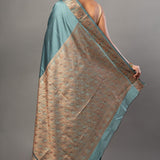 Blue Soft Silk Saree with Reshm Floral Thread border and pallu - Anvi Couture