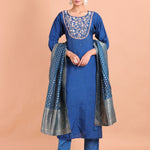 Blue Thread Embroidered Long Kurti Set Full view