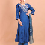Blue Thread Embroidered Long Kurti Set Right side view