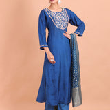 Blue Thread Embroidered Long Kurti Set Right side view