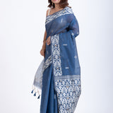 Blue & White Jamdani Handloom Saree - Anvi Couture