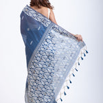 Blue & White Jamdani Handloom Saree - Anvi Couture