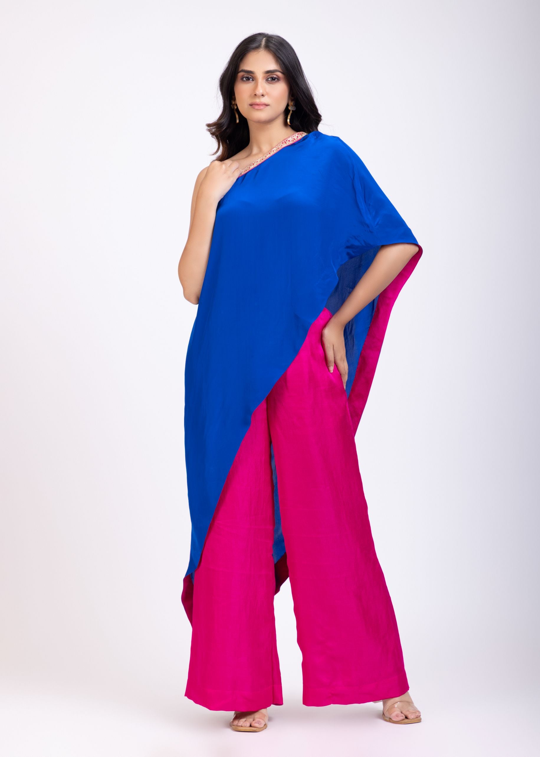 Blue and Pink One Shoulder Cord Set full