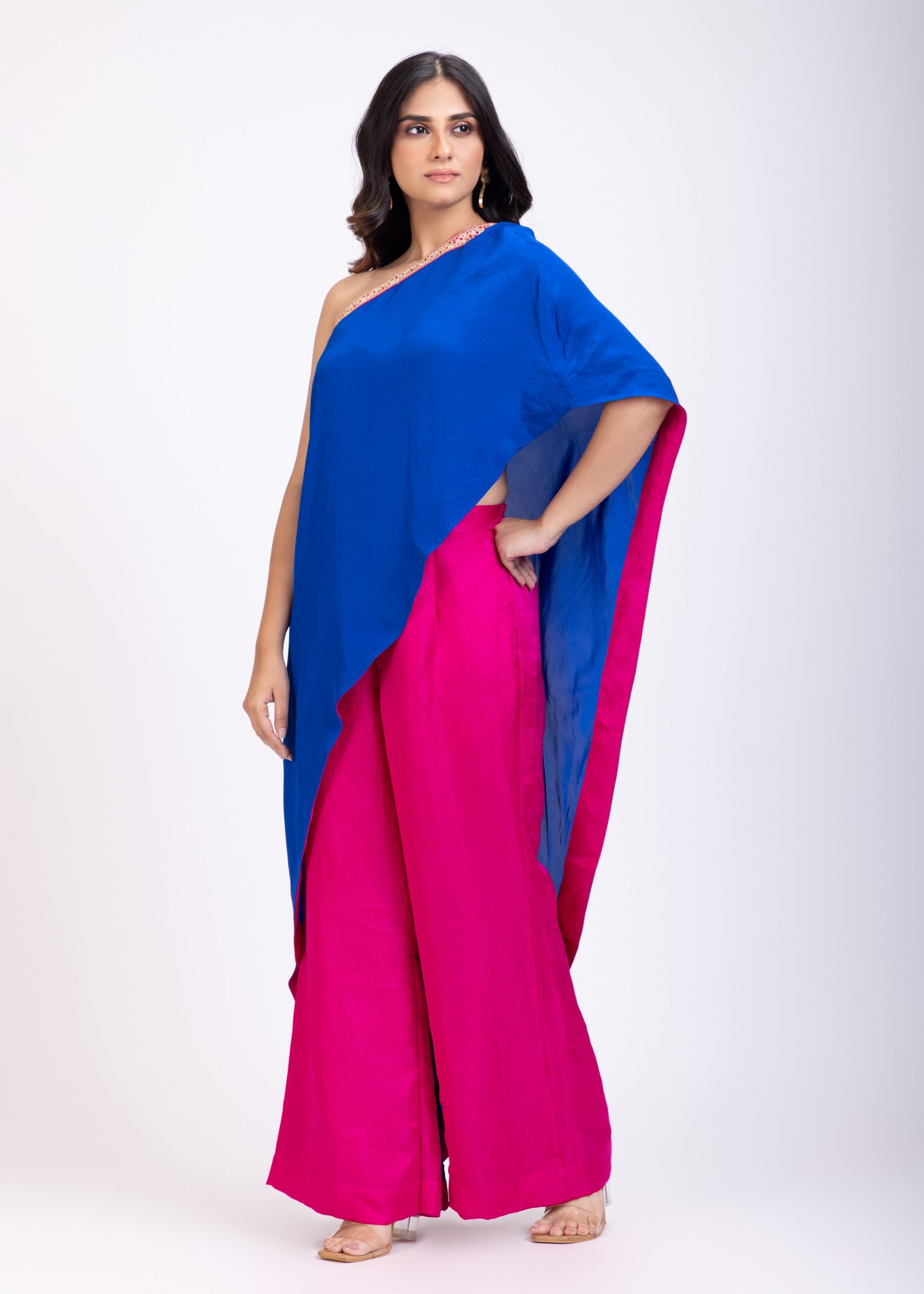 Blue and Pink One Shoulder Cord Set front