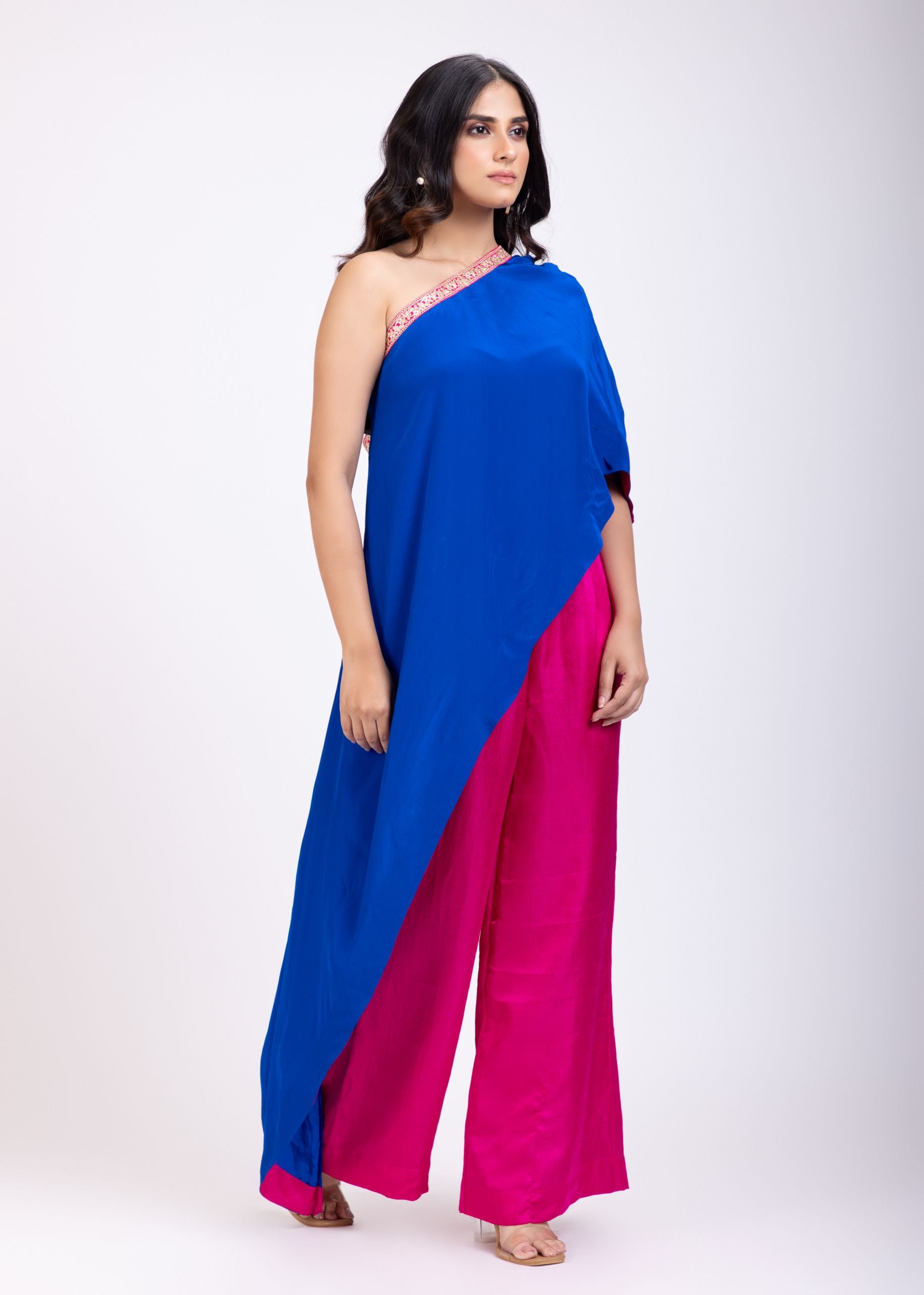 Blue and Pink One Shoulder Cord Set side
