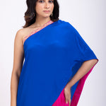 Blue and Pink One Shoulder Cord Set close up