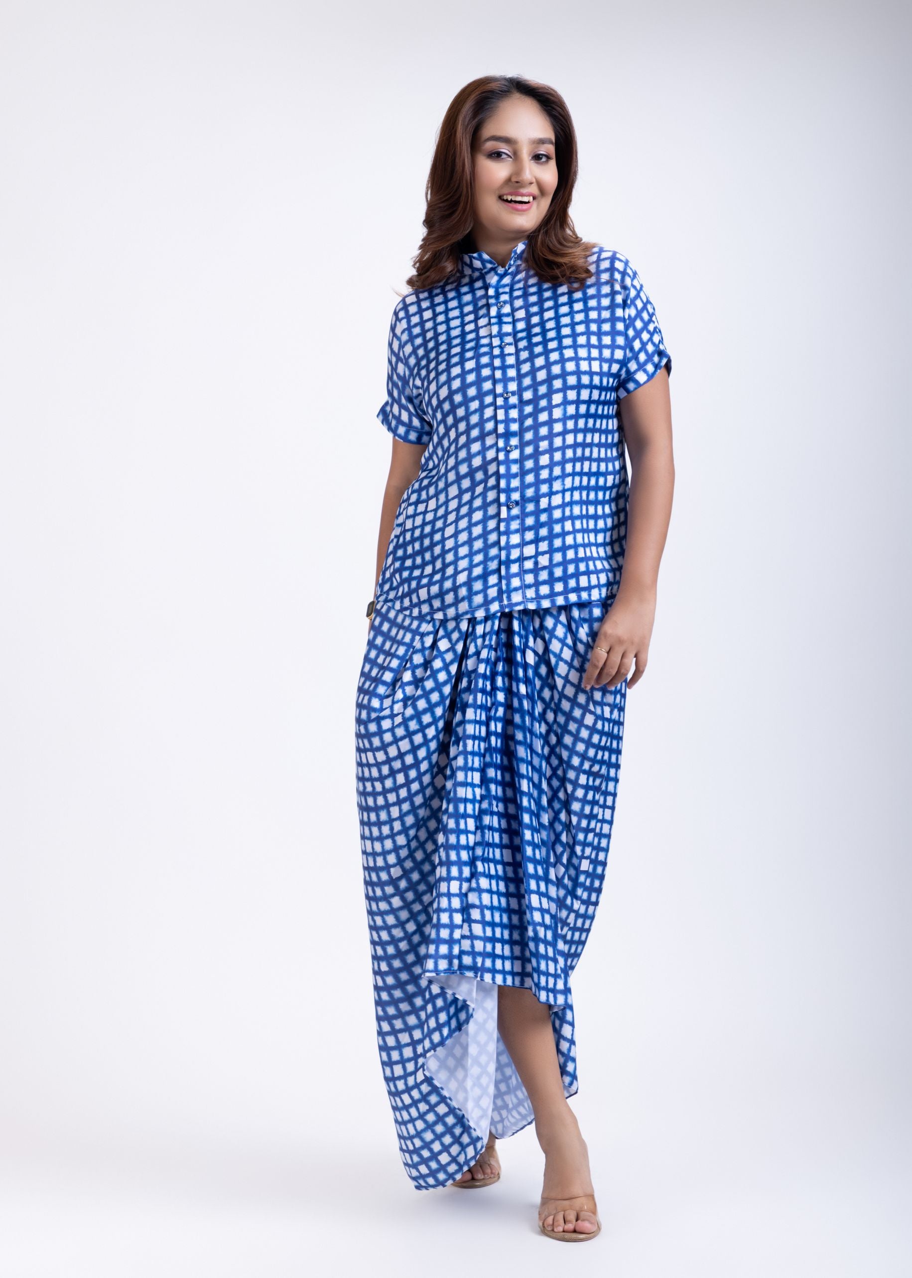 Blue and White Drape Skirt Set Full

