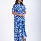 Blue and White Drape Skirt Set Front

