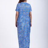 Blue and White Drape Skirt Set Back

