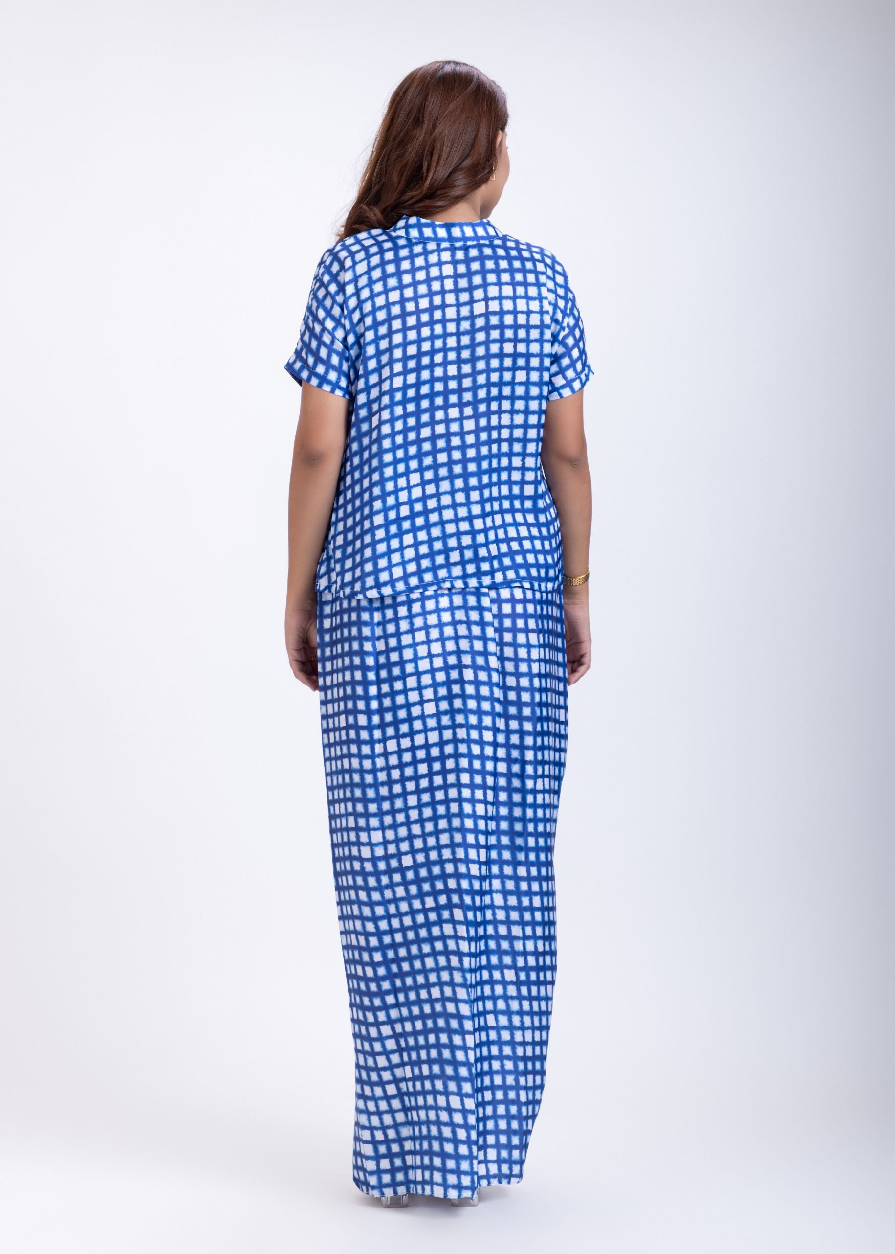 Blue and White Drape Skirt Set Back

