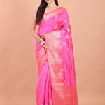 Blush Pink Chiniya Silk Handloom Saree full