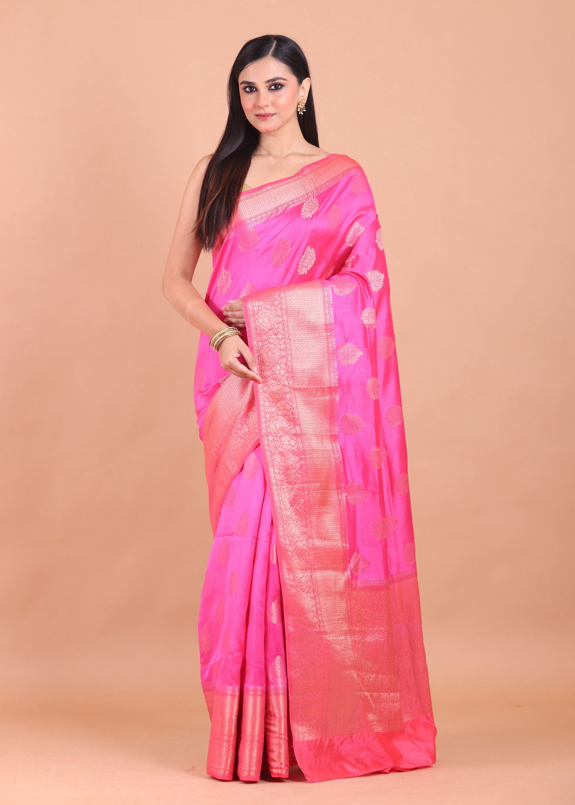 Blush Pink Chiniya Silk Handloom Saree full