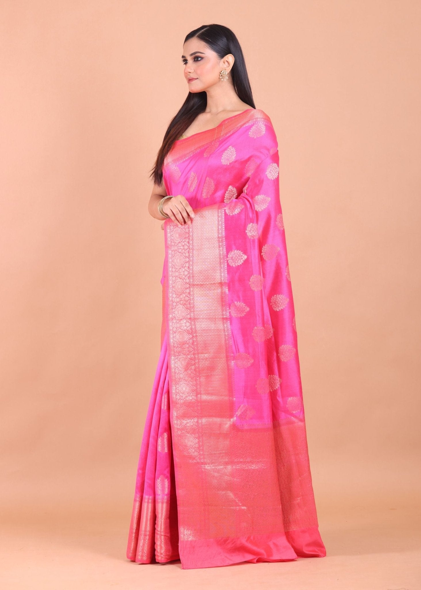 Blush Pink Chiniya Silk Handloom Saree - Anvi Couture