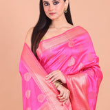 Blush Pink Chiniya Silk Handloom Saree close up