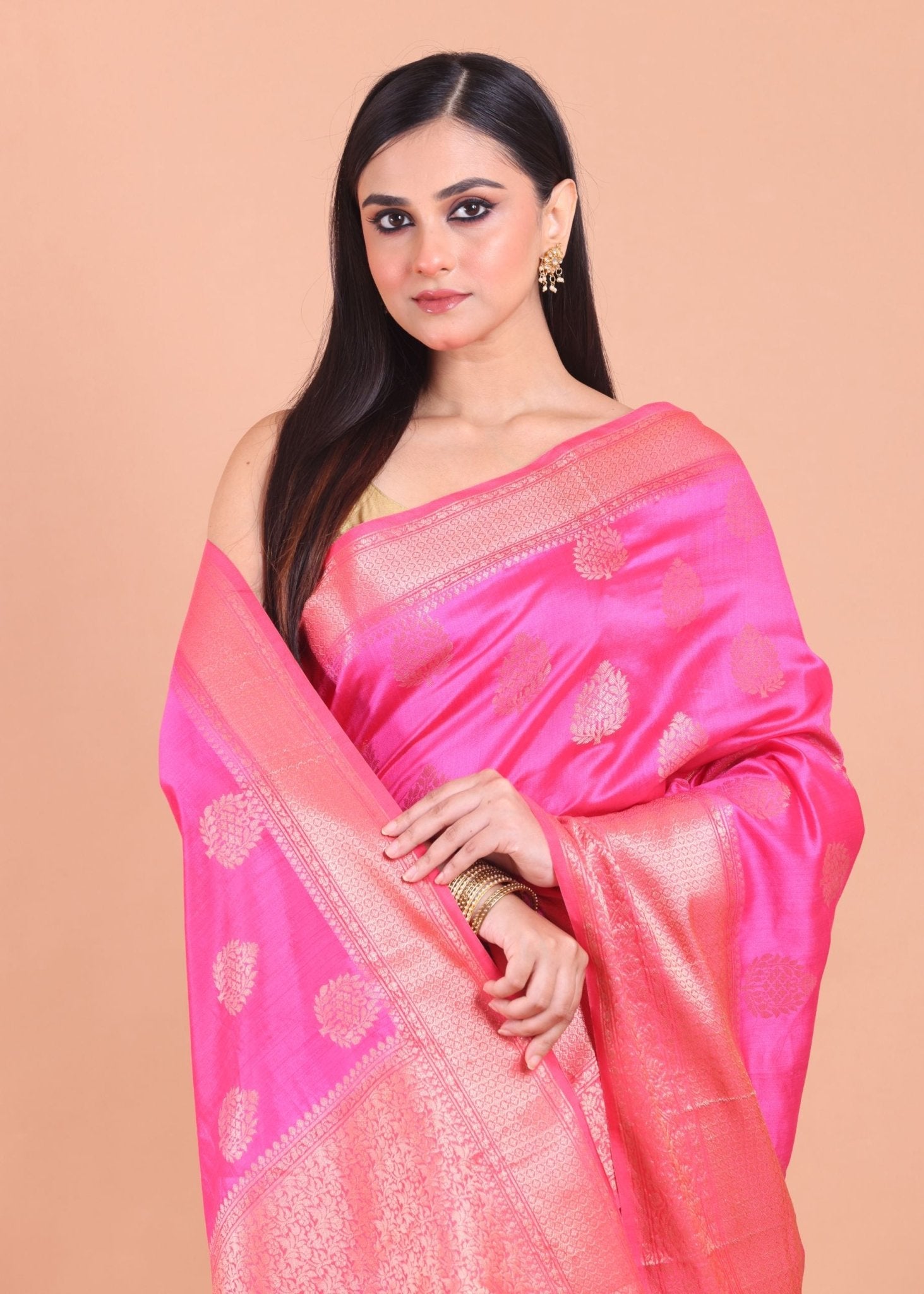 Blush Pink Chiniya Silk Handloom Saree - Anvi Couture