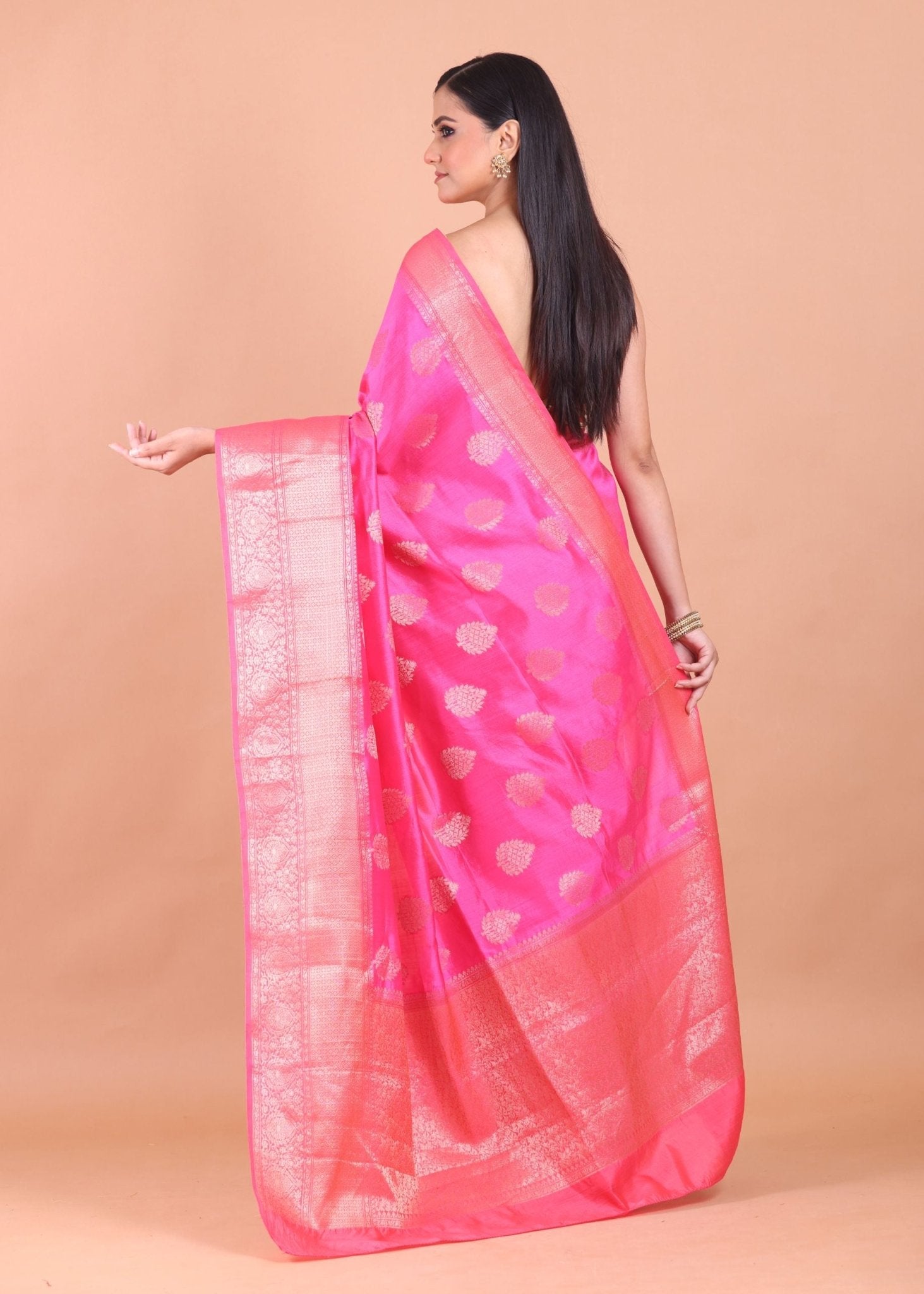 Blush Pink Chiniya Silk Handloom Saree - Anvi Couture