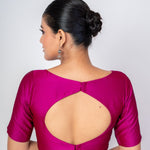 Magenta Boat Neck Silk Blouse with Round Back Closure & Elbow Sleeves - Anvi Couture