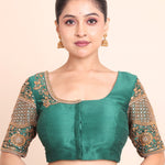 Bottle Green Bridal Blouse With Aari Embroidered Work full