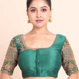 Bottle Green Bridal Blouse With Aari Embroidered Work full