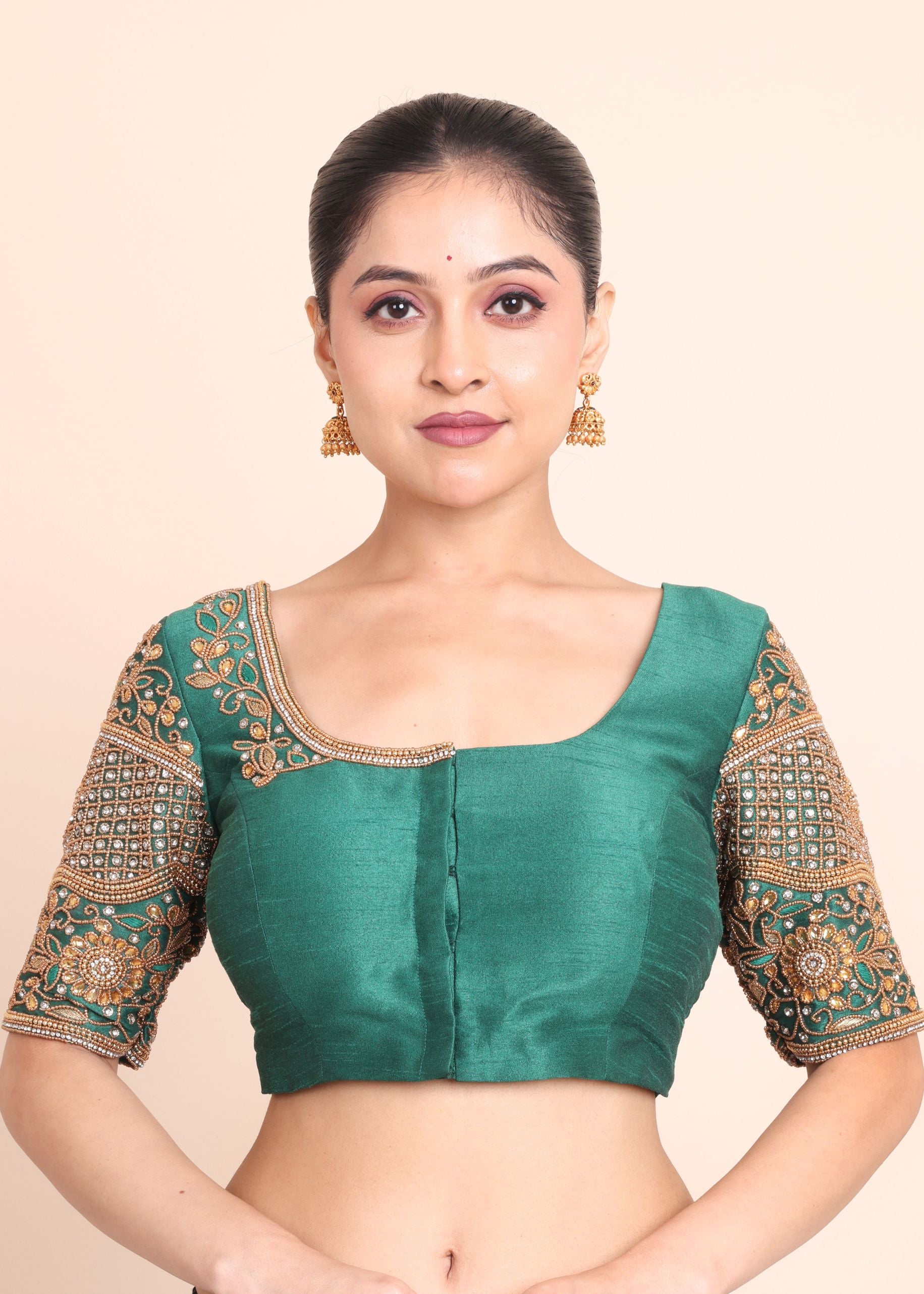 Bottle Green Bridal Blouse With Aari Embroidered Work full