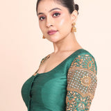 Bottle Green Bridal Blouse With Aari Embroidered Work front
