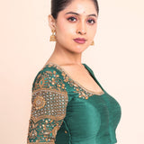 Bottle Green Bridal Blouse With Aari Embroidered Work side