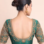 Bottle Green Bridal Blouse With Aari Embroidered Work back