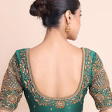 Bottle Green Bridal Blouse With Aari Embroidered Work back