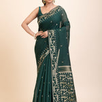 Bottle Green Cotton Jamdani Saree - Anvi Couture