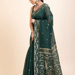 Bottle Green Cotton Jamdani Saree - Anvi Couture