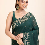 Bottle Green Cotton Jamdani Saree - Anvi Couture