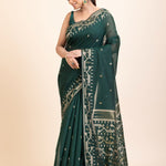 Bottle Green Cotton Jamdani Saree - Anvi Couture