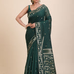 Bottle Green Cotton Jamdani Saree Full
