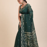 Bottle Green Cotton Jamdani Saree Back
