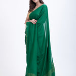 Bottle Green Pure Chiffon Saree with Golden Border Back
