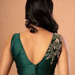 Bottle Green Raw Silk Blouse with Hand Embroidered Work - Anvi Couture