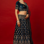 Luxurious Blue Velvet Zardozi Lehenga for Traditional Indian Brides