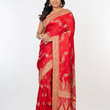 Bridal Red Mashru Silk Banarasi Saree with Embroidered border - Anvi Couture