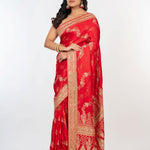 Bridal Red Mashru Silk Banarasi Saree with Embroidered border - Anvi Couture