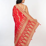 Bridal Red Mashru Silk Banarasi Saree with Embroidered border - Anvi Couture