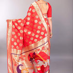 Bright Red Paithani Silk Saree with Gold Zari Work and Peacock Motif - Anvi Couture