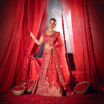 Bright Red Wedding Lehenga with Heavy Embroidered Work front