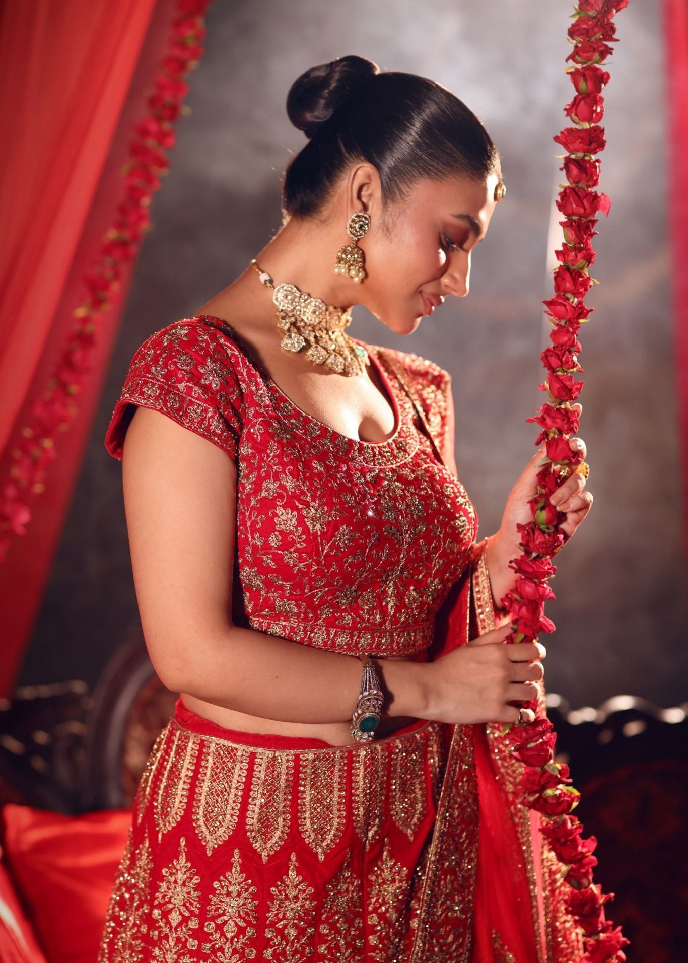 Bright Red Wedding Lehenga with Heavy Embroidered Work - Anvi Couture