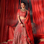 Bright Red Wedding Lehenga with Heavy Embroidered Work - Anvi Couture