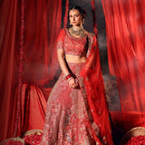 Bright Red Wedding Lehenga with Heavy Embroidered Work - Anvi Couture