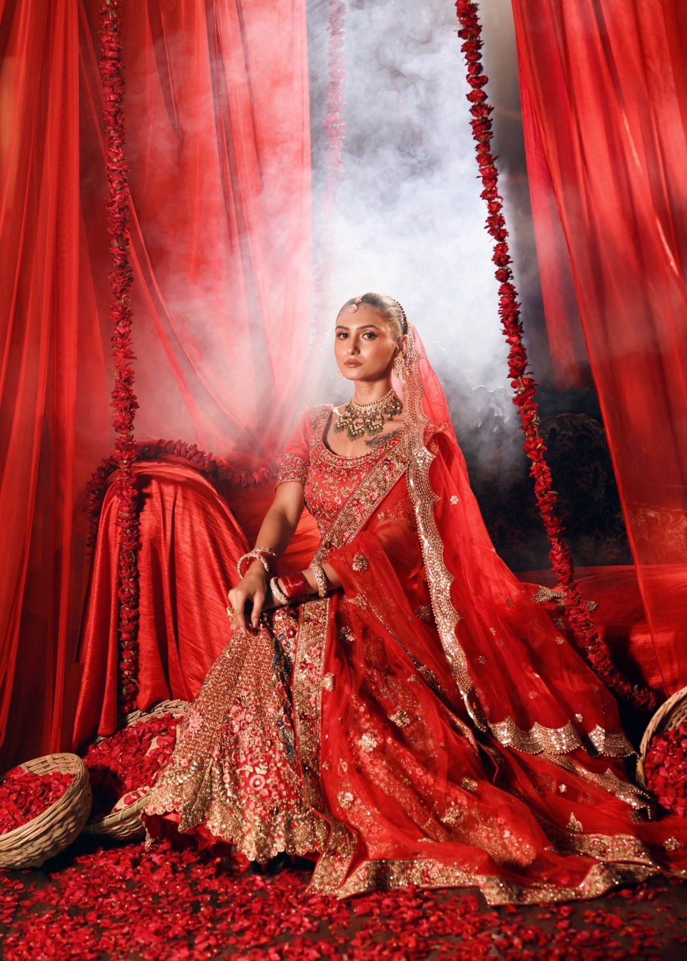 Bright Red Wedding Lehenga with Heavy Embroidered Work - Anvi Couture