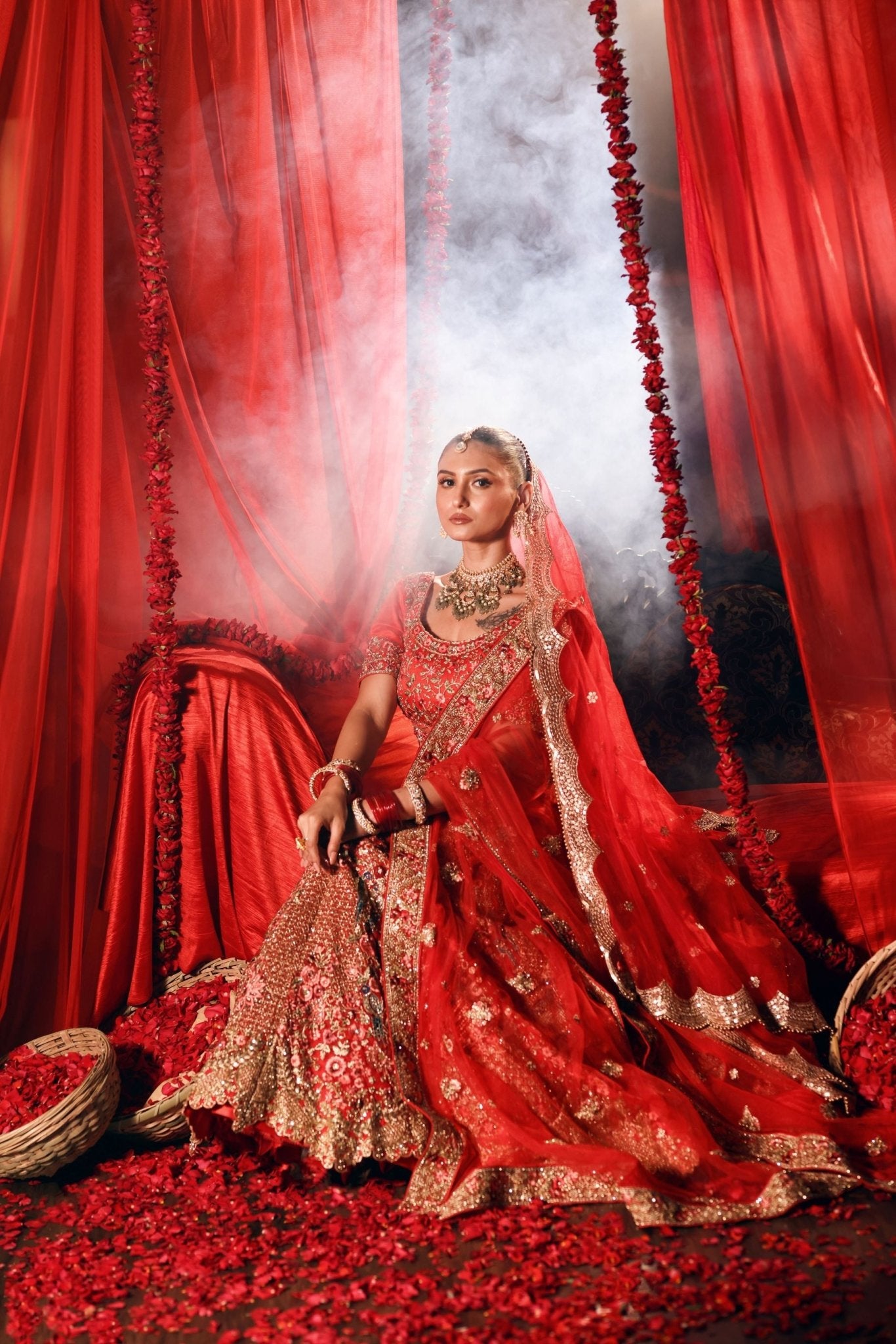 Bright Red Wedding Lehenga with Heavy Embroidered Work - Anvi Couture