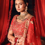 Bright Red Wedding Lehenga with Heavy Embroidered Work - Anvi Couture
