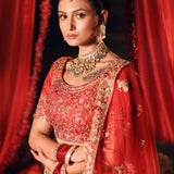 Bright Red Wedding Lehenga with Heavy Embroidered Work - Anvi Couture